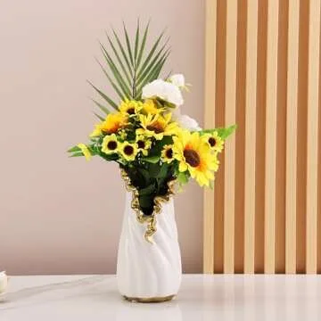 YUSHUIHOME White and Gold Decorative Hydroponic Vase
