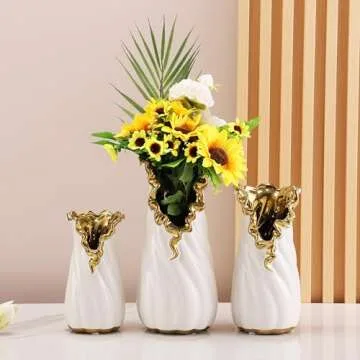 YUSHUIHOME White and Gold Decorative Hydroponic Vase