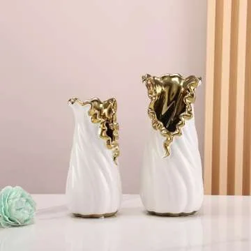 YUSHUIHOME White and Gold Decorative Hydroponic Vase