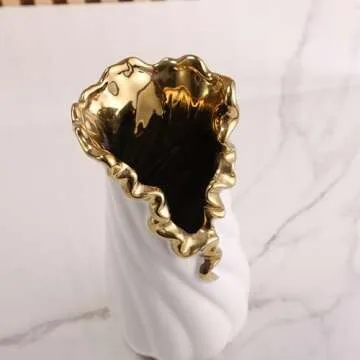 YUSHUIHOME White and Gold Decorative Hydroponic Vase