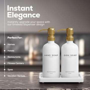 Luxury Glass Hand and Dish Soap Dispenser Set by Brighter Barns - Kitchen Soap Dispenser Set with Tr...