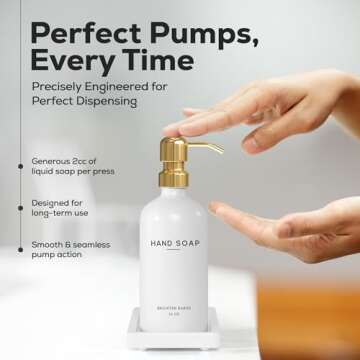 Luxury Glass Hand and Dish Soap Dispenser Set by Brighter Barns - Kitchen Soap Dispenser Set with Tray for Kitchen Sink - White and Gold Kitchen Accessories & Decor (Gold)