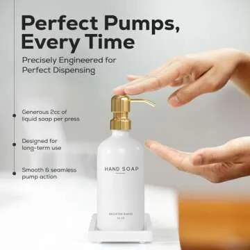 Luxury Glass Hand and Dish Soap Dispenser Set by Brighter Barns - Kitchen Soap Dispenser Set with Tray for Kitchen Sink - White and Gold Kitchen Accessories & Decor (Gold)