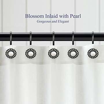 Flower Shower Curtain Hooks, Decorative Shower Curtain Rings, Rust Resistant Metal Shower Hooks for ...