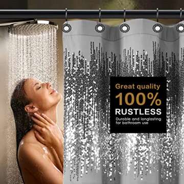 Flower Shower Curtain Hooks, Decorative Shower Curtain Rings, Rust Resistant Metal Shower Hooks for Bathroom, Glide Shower Rings for Shower Curtain and Liner, Set of 12, Black