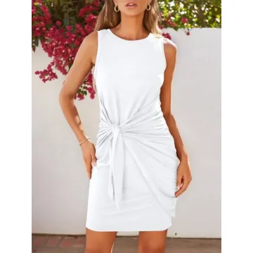 LILLUSORY Women's Summer Tie Wrap Mini Dress for Effortless Style