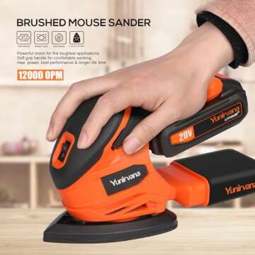 Yunirvana 20V Cordless Sander - 20Pcs Sandpaper & Dust Collection System for Home Projects