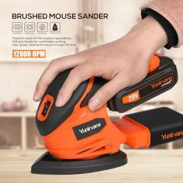 Yunirvana 20V Cordless Sander - 20Pcs Sandpaper & Dust Collection System for Home Projects