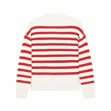 PRETTYGARDEN Women's Long Sleeve Striped Open Front Cardigan Sweaters Button Down Knit Lady Jackets 2024 Fall Outfits (Striped White Red, Small)