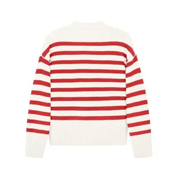 PRETTYGARDEN Women's Long Sleeve Striped Open Front Cardigan Sweaters Button Down Knit Lady Jackets 2024 Fall Outfits (Striped White Red, Small)