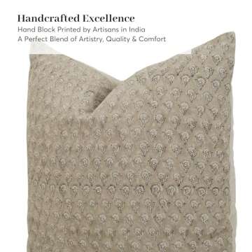 Handmade Block Print 100% Thick Cotton 20" x 20" Accent Throw Cushion Cover with Zipper - Pillowcase for Bedroom, livingroom, Couch, Sofa, Outdoor, Chair, Bed, Home Décor- Amelie (Beige)
