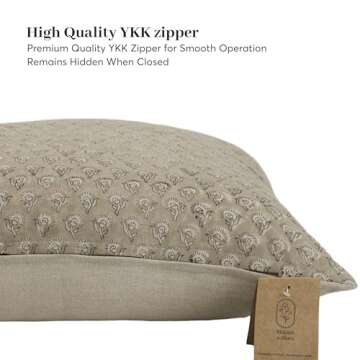 Handmade Block Print 100% Thick Cotton 20" x 20" Accent Throw Cushion Cover with Zipper - Pillowcase for Bedroom, livingroom, Couch, Sofa, Outdoor, Chair, Bed, Home Décor- Amelie (Beige)