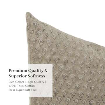 Handmade Block Print 100% Thick Cotton 20" x 20" Accent Throw Cushion Cover with Zipper - Pillowcase for Bedroom, livingroom, Couch, Sofa, Outdoor, Chair, Bed, Home Décor- Amelie (Beige)