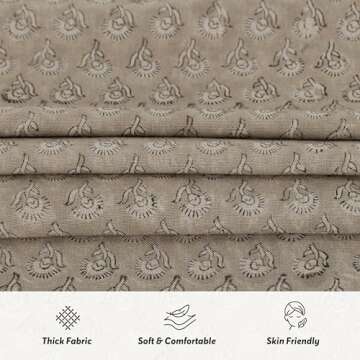 Handmade Block Print 100% Thick Cotton 20" x 20" Accent Throw Cushion Cover with Zipper - Pillowcase for Bedroom, livingroom, Couch, Sofa, Outdoor, Chair, Bed, Home Décor- Amelie (Beige)