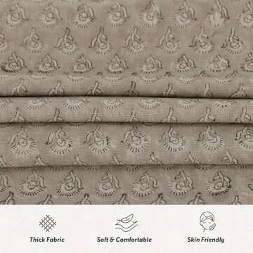 Handmade Block Print 100% Thick Cotton 20" x 20" Accent Throw Cushion Cover with Zipper - Pillowcase for Bedroom, livingroom, Couch, Sofa, Outdoor, Chair, Bed, Home Décor- Amelie (Beige)