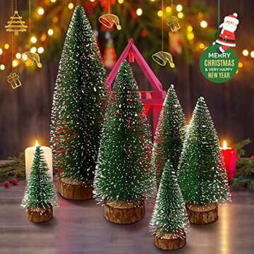 6pcs Mini Christmas Trees Christmas Decor, Artificial Christmas Mini Bottle Brush Trees Tabletop, Christmas Decoration Trees with 4 Size Xmas Holiday Decor (6pcs Green)