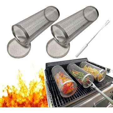 BBQ Net Tube 12 Inch Rolling Grilling Basket - Perfect for All BBQ Lovers!