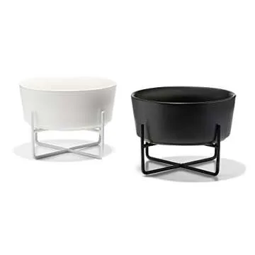 Waggo Simple Solid Dog Bowl and Dog Bowl Stand - Single Iron Stand with Single Ceramic Feeder or Water Bowl (Medium, Matte White)