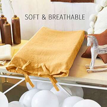 TANOFAR Yellow Linen Changing Table Pad Cover for Babies