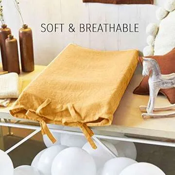 TANOFAR Yellow Linen Changing Table Pad Cover for Babies