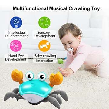Plnmlls Crawling Crab Baby Toy with Music and LED Light,Tummy Time Toys Will Automatically Avoid Obstacles Guiding Baby to Crawl, Fun Infant Toys Gift for Baby Boys and Girl