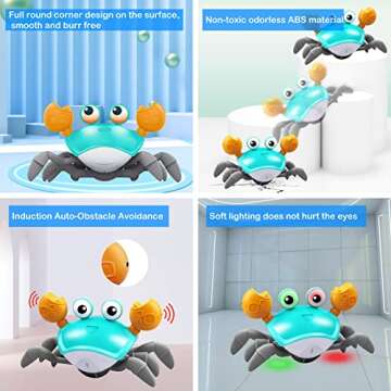 Plnmlls Crawling Crab Baby Toy with Music and LED Light,Tummy Time Toys Will Automatically Avoid Obstacles Guiding Baby to Crawl, Fun Infant Toys Gift for Baby Boys and Girl