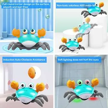 Plnmlls Crawling Crab Baby Toy with Music and LED Light,Tummy Time Toys Will Automatically Avoid Obstacles Guiding Baby to Crawl, Fun Infant Toys Gift for Baby Boys and Girl