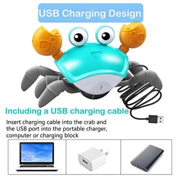 Plnmlls Crawling Crab Baby Toy with Music and LED Light,Tummy Time Toys Will Automatically Avoid Obstacles Guiding Baby to Crawl, Fun Infant Toys Gift for Baby Boys and Girl