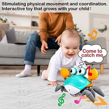 Plnmlls Crawling Crab Baby Toy with Music and LED Light,Tummy Time Toys Will Automatically Avoid Obstacles Guiding Baby to Crawl, Fun Infant Toys Gift for Baby Boys and Girl