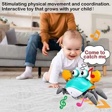 Plnmlls Crawling Crab Baby Toy with Music and LED Light,Tummy Time Toys Will Automatically Avoid Obstacles Guiding Baby to Crawl, Fun Infant Toys Gift for Baby Boys and Girl