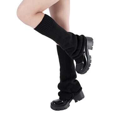 American Trends Y2k Kawaii Long Knit Leg Warmers - Retro Black Accessories