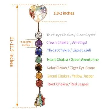 Cute Handmade Crystal Chakra Swinging Hanging Ornaments Mirror Hanging Car Accessories Tree of Life Stone Tree Feng Shui Window Ornament for Home Decor