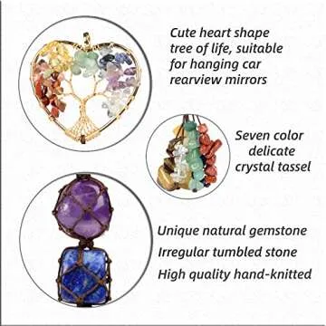 Cute Handmade Crystal Chakra Swinging Hanging Ornaments Mirror Hanging Car Accessories Tree of Life Stone Tree Feng Shui Window Ornament for Home Decor