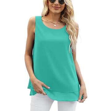 Jouica Blouses for Women Casual Summer Chiffon Sleeveless Blouses Tops Loose Flowy Dressy Tank Top,Light Green,Large