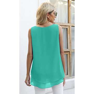 Jouica Blouses for Women Casual Summer Chiffon Sleeveless Blouses Tops Loose Flowy Dressy Tank Top,Light Green,Large