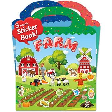 Benresive Reusable Sticker Book for Interactive Learning, 3 Themes, Perfect for Traveling Kids