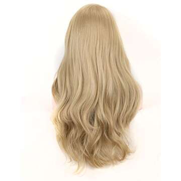 K'ryssma Natural Looking Ash Blonde Glueless Lace Front Wig Long Wavy Half Hand Tied Replacement Synthetic Hair Full Wigs Heat Resistant For Women 22 Inches