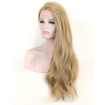 K'ryssma Natural Looking Ash Blonde Glueless Lace Front Wig Long Wavy Half Hand Tied Replacement Synthetic Hair Full Wigs Heat Resistant For Women 22 Inches