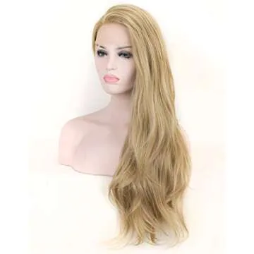 K'ryssma Natural Looking Ash Blonde Glueless Lace Front Wig Long Wavy Half Hand Tied Replacement Synthetic Hair Full Wigs Heat Resistant For Women 22 Inches