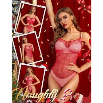 RSLOVE Sexy Rhinestone Fishnet Bodysuit for Women