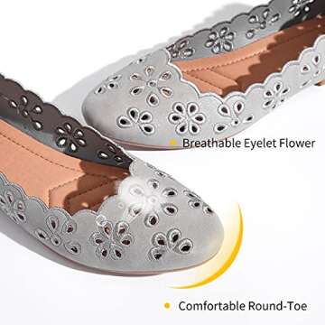 FRACORA Women's Ballet Flats - Comfortable Black PU Leather Slip On Shoes with Breathable Design