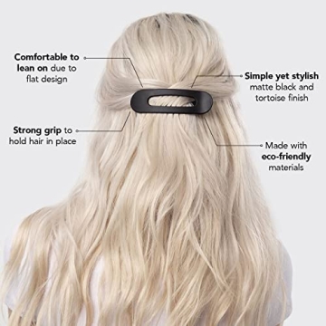 Kitsch Flat Hair Clips - Stylish Lay Down Claw Clips for Women with Thick Hair | Big Alligator Hair Clips for a Sleek Look | Large Hair Clips, 2pc (Black & Tortoise)