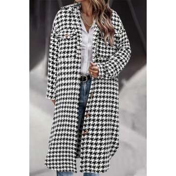 CHICZONE Women's Casual Lapel Button Down Long Plaid Shirt Flannel Shacket Jacket