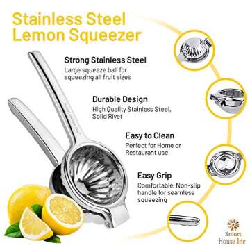 Extra-Large Stainless Steel Lemon Squeezer - Manual Fruit Juicer with Seeds and Pulp Filter - Metal ...