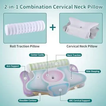 onesmile Cervical Neck Pillow and Roll Neck Pillow - 2 in 1 Ergonomic Pillow for Neck Pain Relief, N...