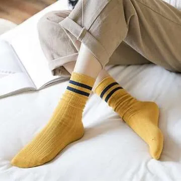 ACCFOD Women's Cute Striped Crew Socks - Comfort & Style