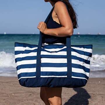 BANG&CARSEN Extra Large Beach Bag With Zipper - XXL Beach Tote for Summer Essentials