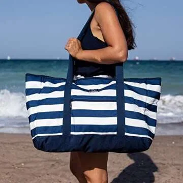 BANG&CARSEN Extra Large Beach Bag With Zipper - XXL Beach Tote for Summer Essentials