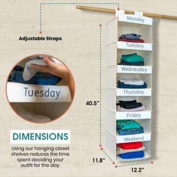 Super Heavy Duty Kids Closet Organizers and Storage | Linen Weekly Clothes Organizer for Kids with 6 Shelves | Hanging Clothes Organizer | Kids Clothes Rack w/Hook & Loop