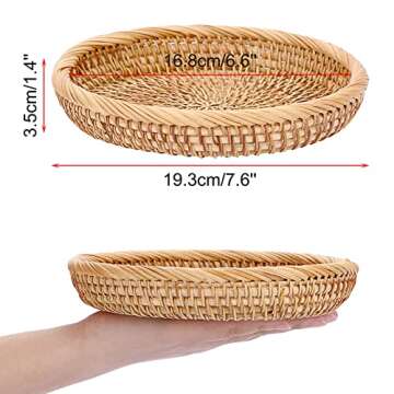 Hipiwe Small Key Basket Bowl 7.6" Woven Rattan Organizer
